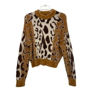 Broadway 38 Medium Crew Neck Faux Fur Color-block Animal Print Sweater